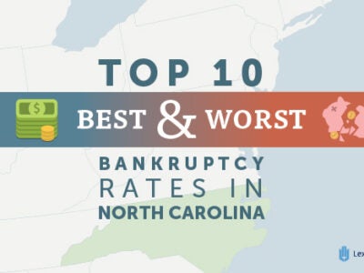 Image with title "Top 10 best and worst bankruptcy rates in North Carolina"