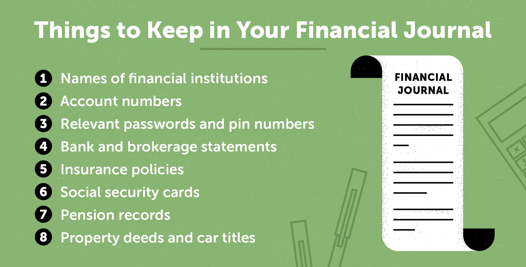 list of things to keep in a financial journal