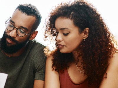 Married couple reviewing mortgage