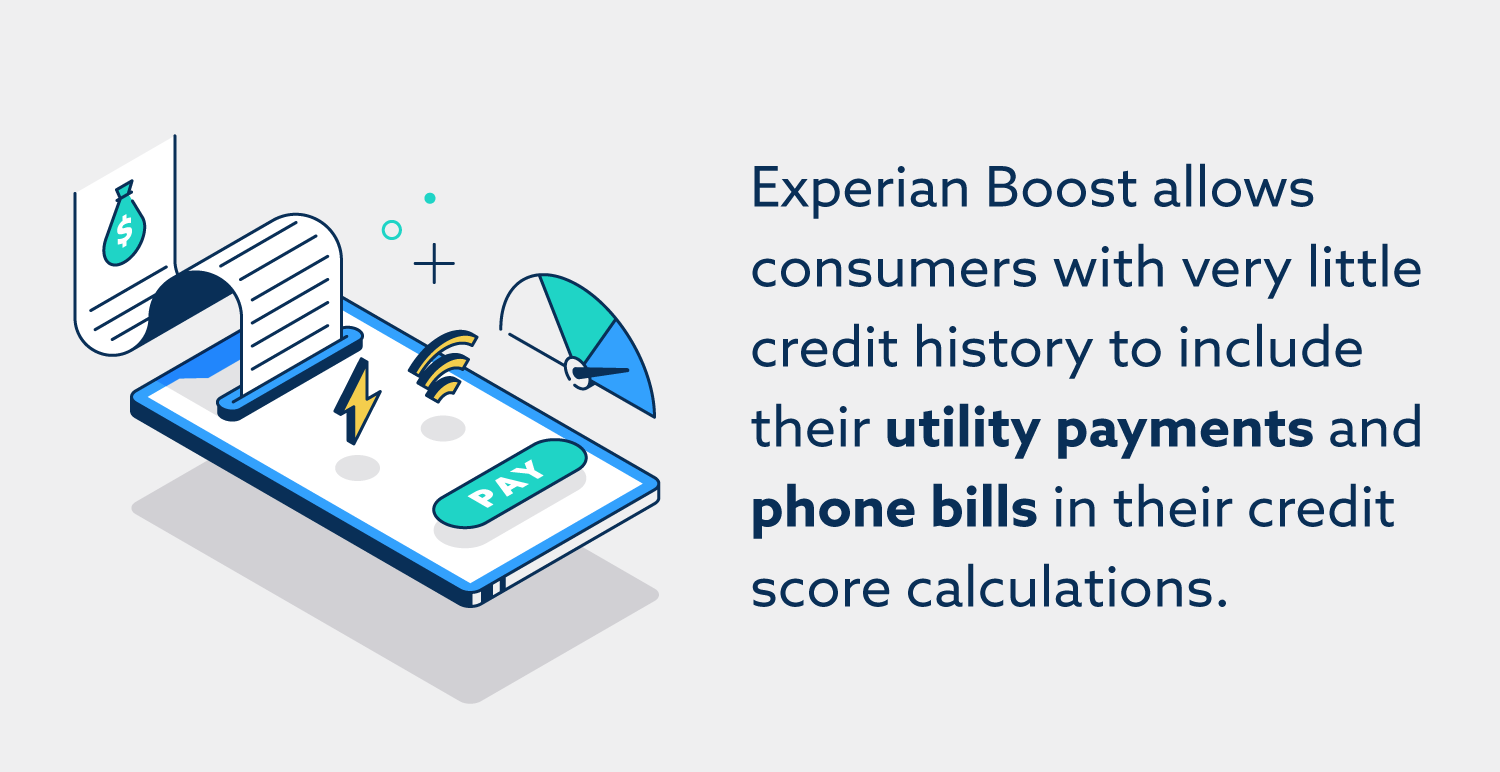 Experian Boost permite a los consumidores con muy poco historial crediticio incluir sus pagos de servicios públicos y facturas telefónicas en sus cálculos de puntaje crediticio.