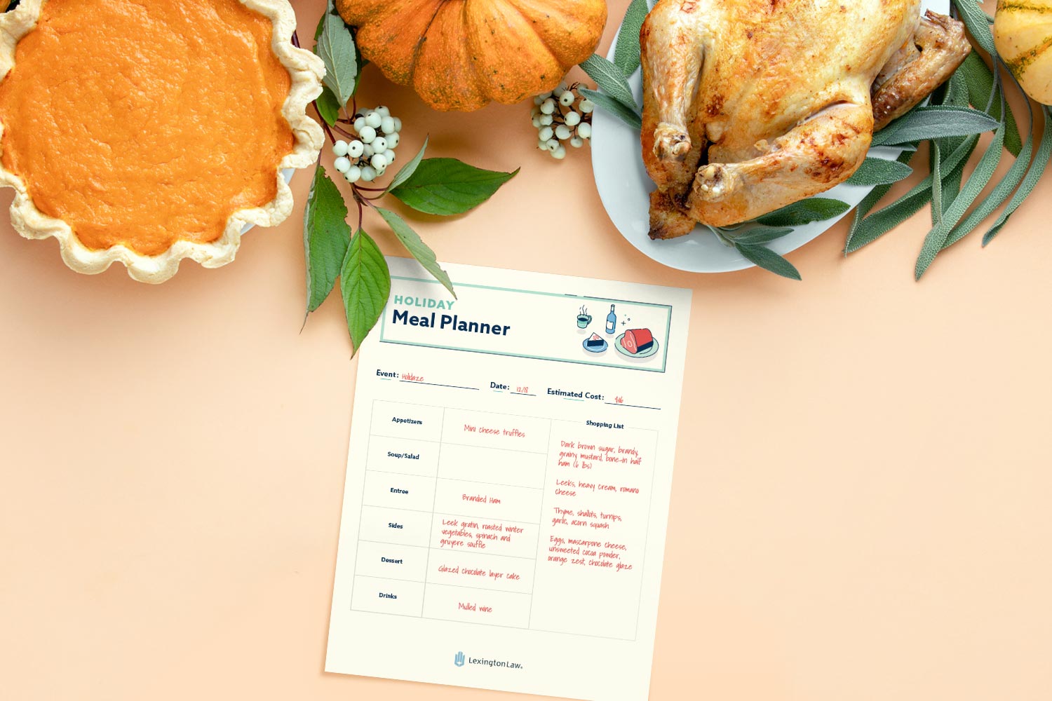 Holiday meal planner printable