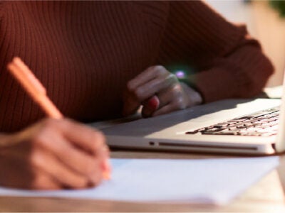 A woman working on her finances.