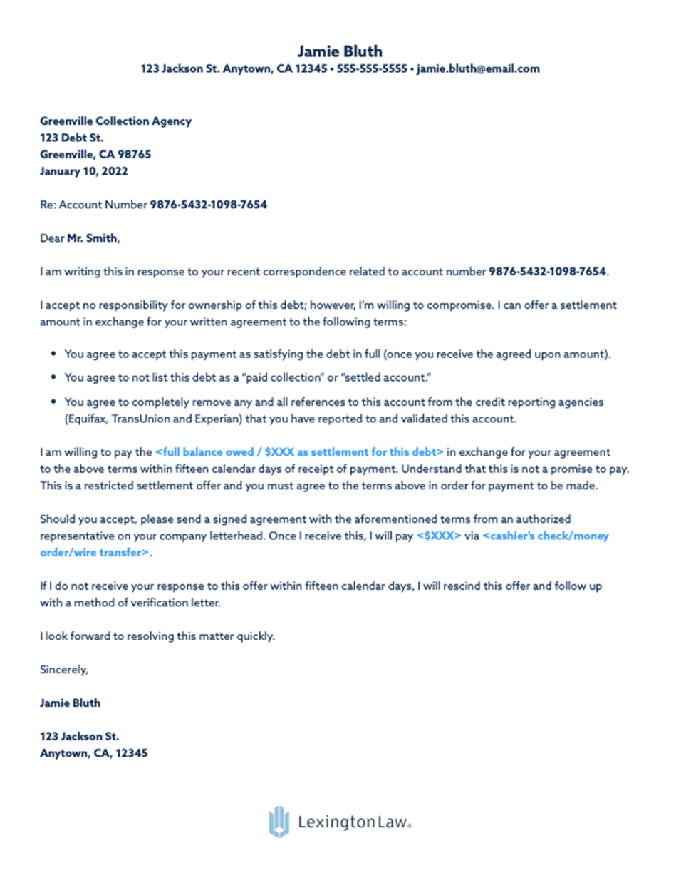  Pay For Delete Letter Template For Credit Repair Lexington Law